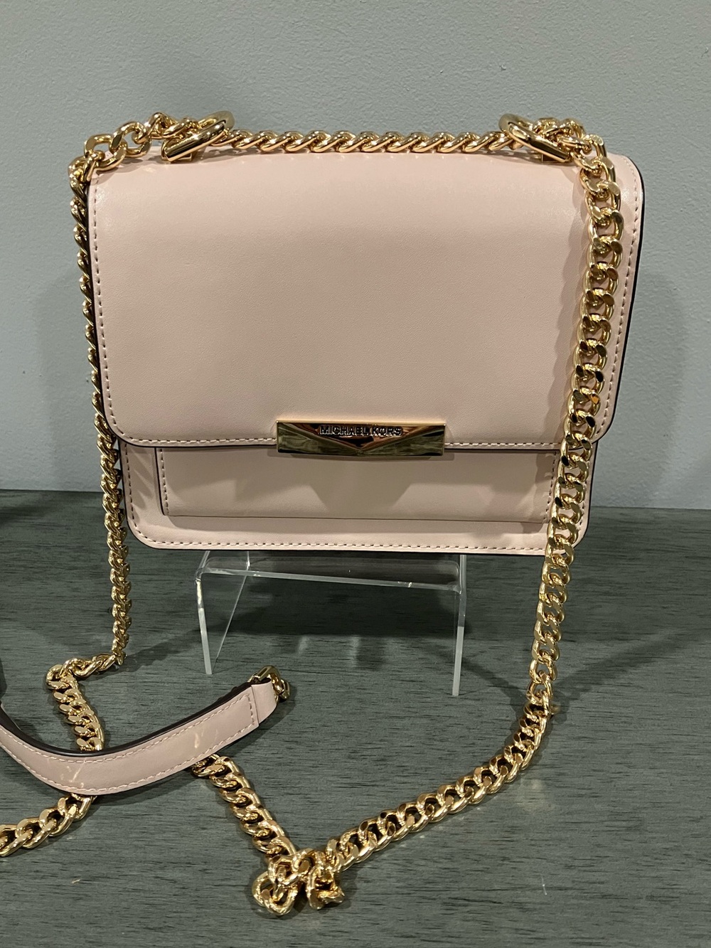 Michael Kors Blush Pink Leather Crossbody with Gold Chain